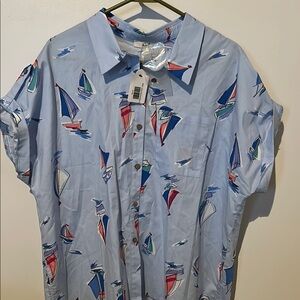 Earl Jeans Blue and Red Casual Button Down Shirt